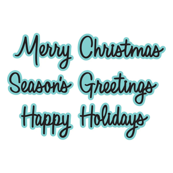 Set of Christmas-themed text phrases with teal outlines on a white background