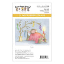 Packaging of Spellbinders cling rubber stamps featuring a house mouse and holiday decorations.