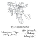 Black and white illustration of a mouse with berries and text on a white background