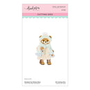 Spellbinders by Brinkie Art 'Bundle Up Winter Bear' cutting dies package, showing a preview of the embroidered winter bear design on a white card with pink and teal branding bands.