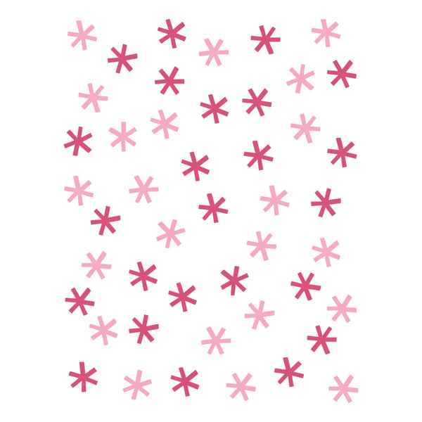 A repeating pattern of small six-pointed stars in light pink, medium pink, and dark magenta on a plain white background.