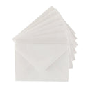 A stack of plain white paper envelopes fanned out against a clean white background.