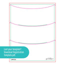 A registration template sheet with curved guide lines in pink, teal, and red on a white background, plus a teal label that says 'Lost your template? Download Registration Template.pdf.