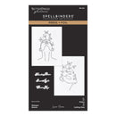 Spellbinders paper art packaging with designs and text on a black background