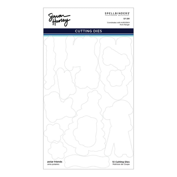 Sheet of cutting dies with balloon shapes on a white background, featuring Simon Hurley branding.