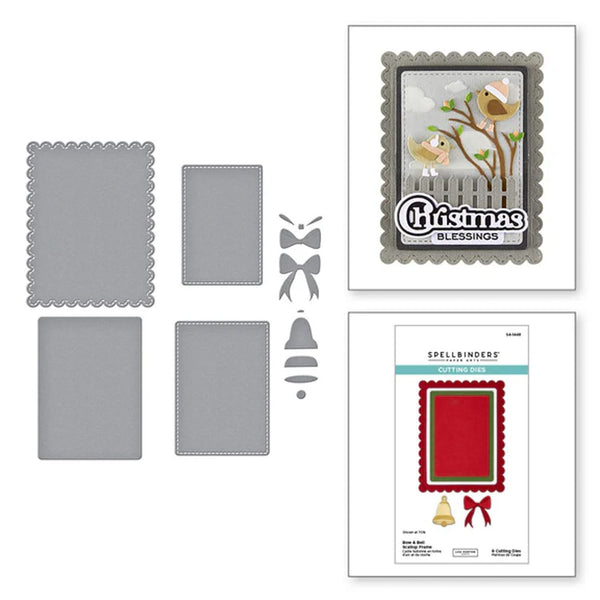 Spellbinders All About Christmas Etched Die Set by Lisa Horton- Bow & Bell Scallop Frame