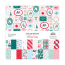 Spellbinders '4 Dear Santa' 12 x 12 inch printed paper pack featuring a festive holiday collage of patterns and swatches in pink, red, teal, and white.