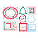 A set of Christmas-themed decorative frames and borders in red, green, blue, and white, arranged on a plain white background.
