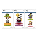 Three Spellery 'Cutting Dies' product cards arranged side by side on a white background, featuring Halloween-themed cartoon characters and text elements like Frankenstein, vampire, witch, and Mickey Mouse.
