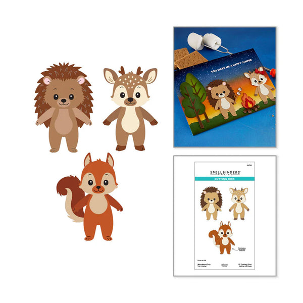 Woodland animal cutouts with a craft kit and template on a white background
