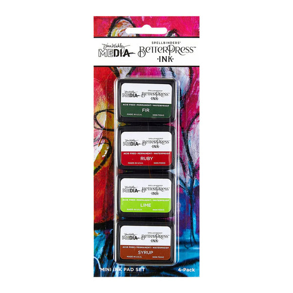 Spellbinders BetterPress Ink Mini Set 4/Pkg By Dina Wakley - Festive
