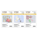 Three Hager Pocket Design Cling Rubber Stamps cards shown side by side on a white background, featuring winter-themed illustrations including a sleeping girl by a candle, a white bird, and a green bird with pink flowers and candy canes.