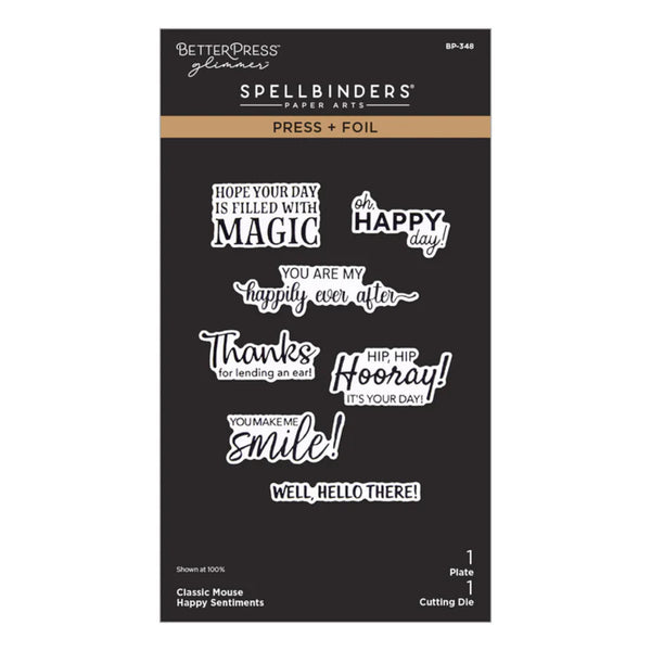 Spellbinders Press + Foil Plate & Die Set - Classic Mouse Happy Sentiments