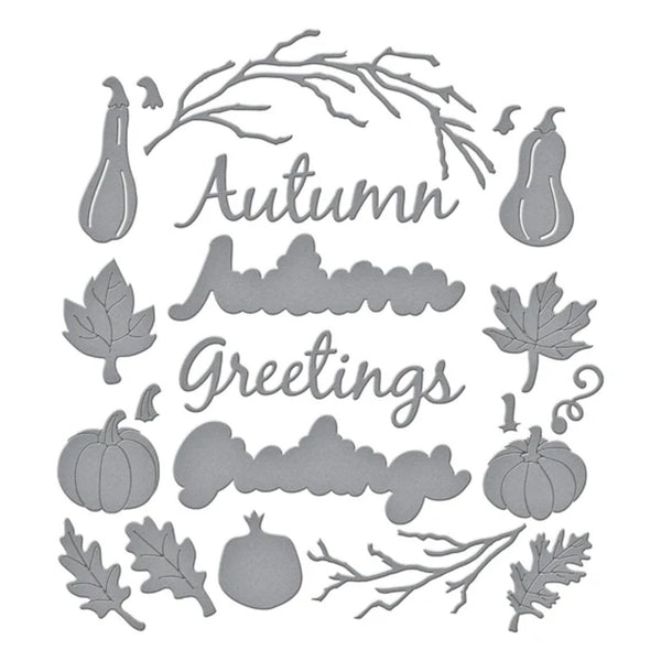 Spellbinders Texture & Foliage Wreath Etched Dies by Suzanne Hue - Autumn Greetings