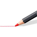 Black colored pencil with red eraser on a white background
