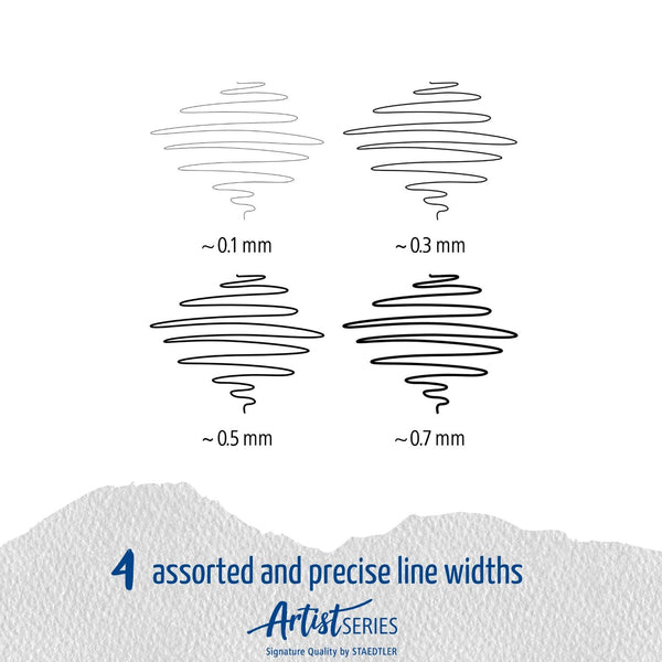 Diagram showing four lines with different widths and Staedtler branding.