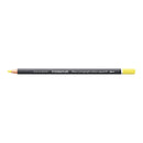 A Staedtler Mars Lumerograph colour aquarell drawing pencil with a black barrel, yellow tip, and yellow eraser, shown horizontally on a plain white background.