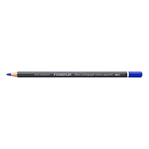 A Staedtler Mary Lumograph colour aquarell drawing pencil with a blue tip and blue end cap, shown horizontally against a plain white background.