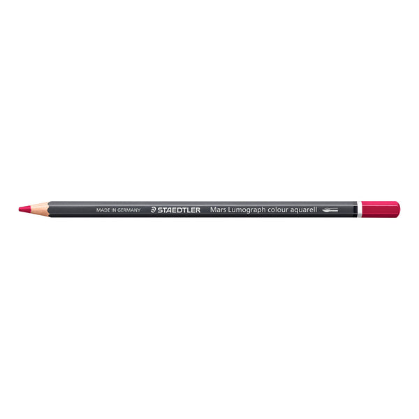 A Staedtler Mary Lumograph colour aquarell drawing pencil with a dark gray barrel, a bright red tip, and a red end cap, shown horizontally on a plain white background.