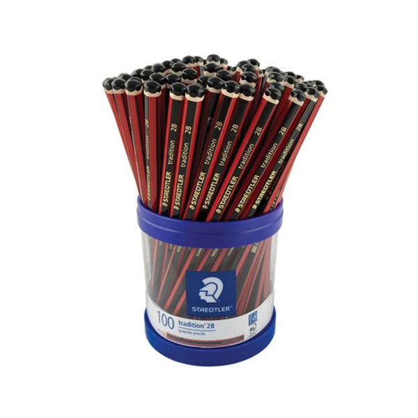 Container of Staedtler tradition 2B pencils on a white background