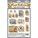 A package of 'Cards Collection' scrapbooking paper by Stamperia, featuring vintage Christmas-themed cards, tags, and a bookmark on a blue patterned backing card.