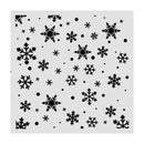 A square sheet featuring a repeating pattern of black snowflakes, dots, and small star-like motifs on a light gray background.
