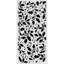 Decorative panel with black holly leaves and music notes on a white background