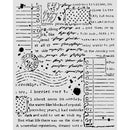 A sheet of decorative printed text and doodles in black ink on a white background, including handwritten-style notes, lined boxes, dots, and scribbled marks.
