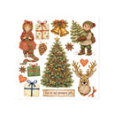 Collection of Christmas-themed illustrations including a girl, boy, tree, deer, and presents on a white background.