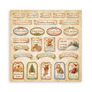Collection of Christmas-themed decorative stickers with various sayings and illustrations on a beige background.