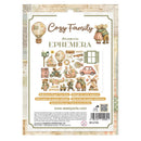 Stamperia Ephemera Cozy Family adhesive paper cutouts in its original retail packaging, featuring retro-themed illustrations of couples, hot air balloons, a vintage car, and travel motifs.