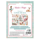 Stamperia 'Winter Magic Ephemera' paper cutouts packaging, featuring a vintage-style illustration of a girl, a deer, and various winter-themed paper cutouts like a Christmas tree, sleigh, and gifts.