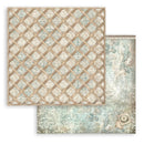 Two decorative paper sheets with lattice and floral patterns on a white background