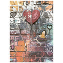 A square art print or card featuring a graffiti-style brick wall background with layered heart shapes in red, black, gold, and white, including dripping paint effects and stencil-like heart outlines.