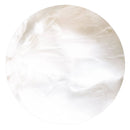 A circular close-up swatch of a glossy, marbled off-white and cream textured material on a solid white background.