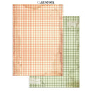 Two vintage-style cardstock sheets with gingham patterns, one in peach-orange and one in sage green, displayed on a white background with the text 'CARDSTOCK' at the top.
