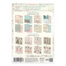 A sheet of craft paper from Stamperti featuring 16 pages for art journaling and card making, with various vintage-inspired cardstock patterns and cut-out embellishments on a cream background.