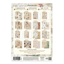A packaged sheet of craft embellishments from Stamperia, featuring cardstock, stickers, and die cuts. The sheet displays multiple sample designs in a vintage, beige-toned aesthetic with floral and script details, complete with a barcode and product information at the bottom.
