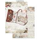 A vintage-style cardstock paper set featuring an open book with floral-bound pages, a small floral notebook, and antique-style labels on a cream script background. The top of the image has the word 'CARDSTOCK' above the main collage.