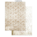 Two sheets of patterned cardstock with a vintage design, one featuring a brown damask pattern on a cream background and the other showing a lighter, more faded antique print, displayed on a white background with the text 'CARDSTOCK' at the top.