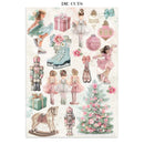 Collection of die-cut decorative elements featuring children, toys, and festive items on a white background.