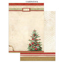 A sheet of Christmas-themed cardstock paper with a vintage lined paper background, a decorated green Christmas tree with red ornaments, and striped borders in red, green, and gold. The text 'CARDSTOCK' is visible at the top, and 'Coast Line' appears on the decorative label.