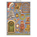 Collection of Christmas-themed die cuts on a blue background with decorative elements.