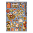 Collection of Christmas-themed die cuts on a blue background with decorative elements.
