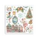 Collection of vintage-style Christmas illustrations including a fairy, houses, and decorative elements on a white background.