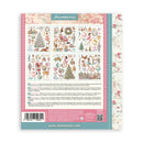 The back of a Stamperia craft scrapbooking paper sheet, showing various Christmas-themed illustrations, product details, a barcode, and the website www.stamperia.