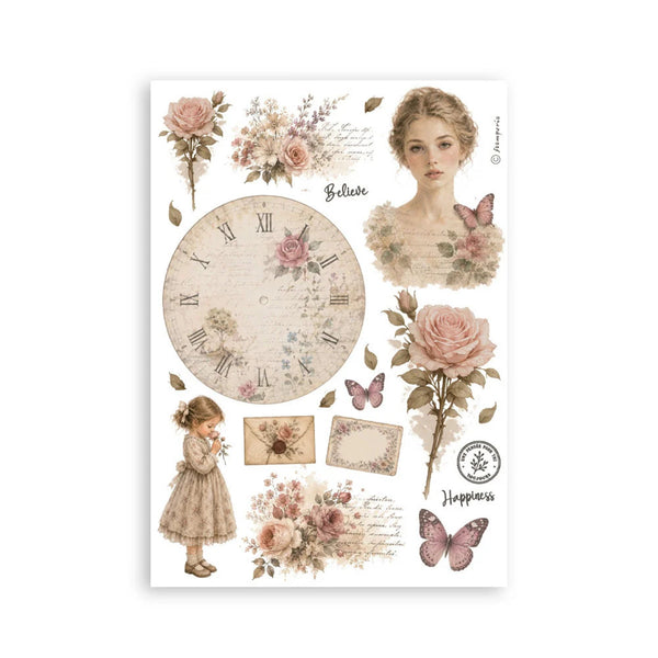 Stamperia Printed Washi Pad for Art and Craft A5 8 Sheets - Flowers and Poems