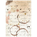 Spanish text art print featuring cursive script overlaid with watercolor splashes and abstract brown circular brushstrokes on a textured beige background.