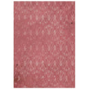 A rectangular area rug with a dusty rose pink background and a repeating white line-art botanical pattern, shown flat against a white background.