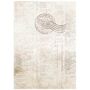 A square decorative tile or coaster featuring a vintage travel postmark design over a distressed, aged beige newspaper print background.